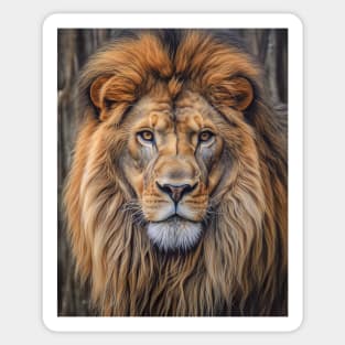 Majestic Mane: Hyperrealistic Oil Painting of a Zoo Lion Sticker